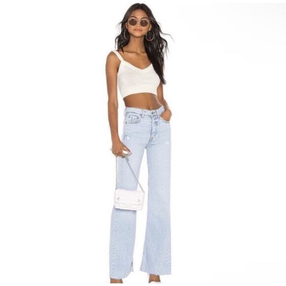 GRLFRND Carla Wide Leg Flare Distressed Jeans Women’s Sz 27 Keep Talking - Picture 1 of 13